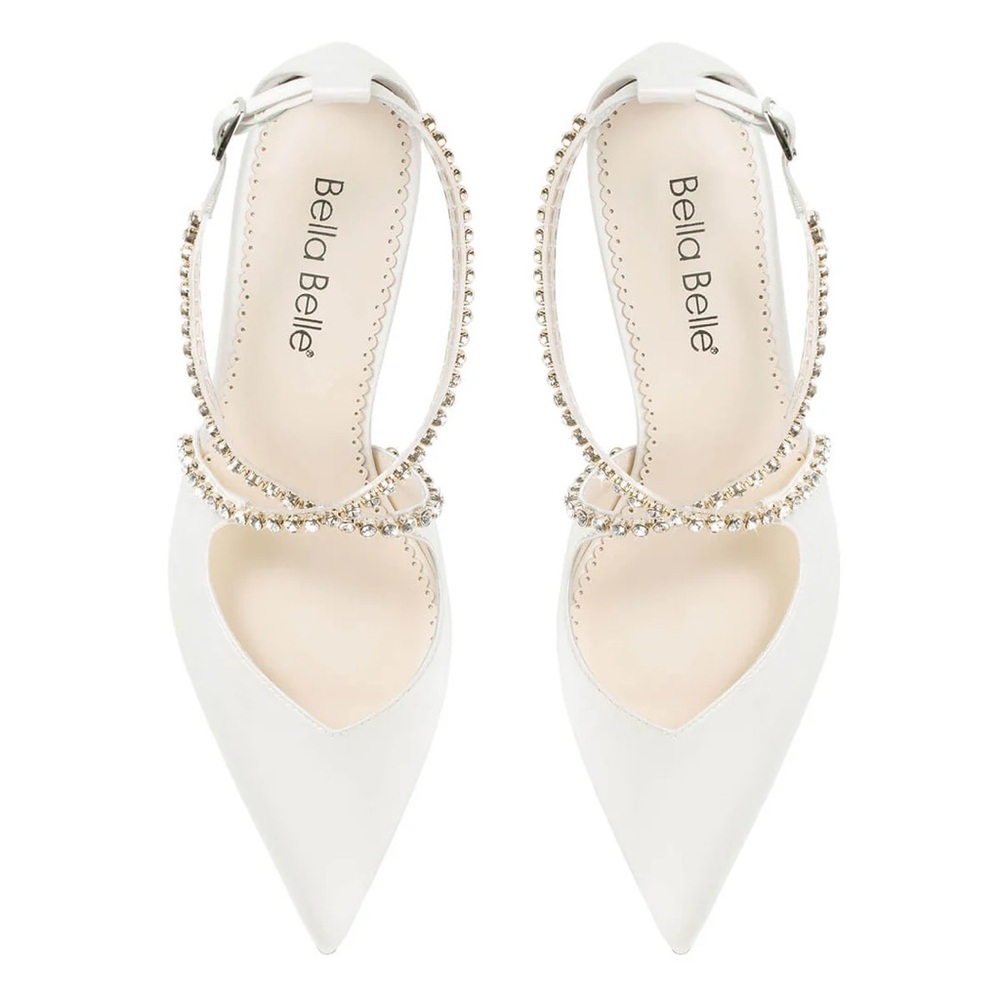 Bella Belle MASSIE Ivory Block Heel With Criss Cross Crystal Straps Silk | 7.5 - Picture 8 of 13